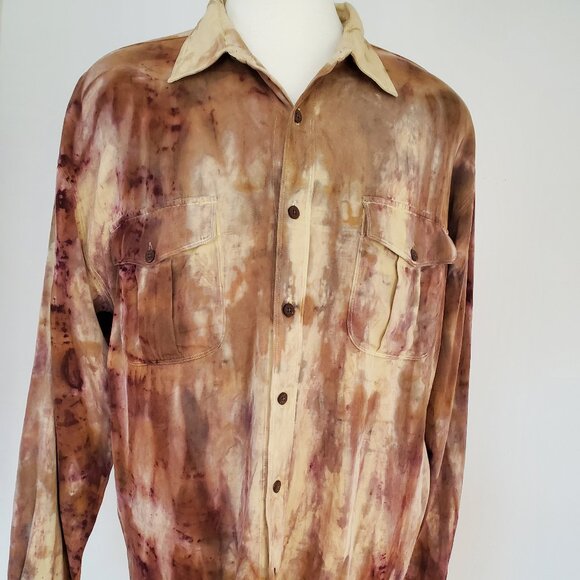 Painted Tommy bahama long silk shirt brown tan beige gray khaki purple tie dyed